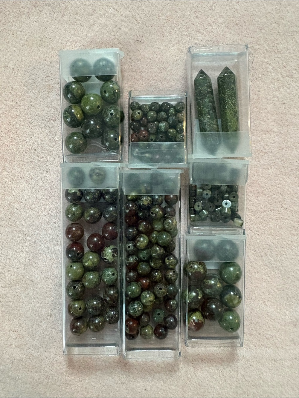 "Dragon's Blood Jasper" Double Gemstone Beads of the Month Club lot 7 tube beads